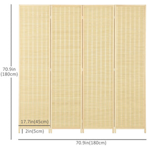 Paravent en bambou tressé avec 4 panneaux pliables, naturel
