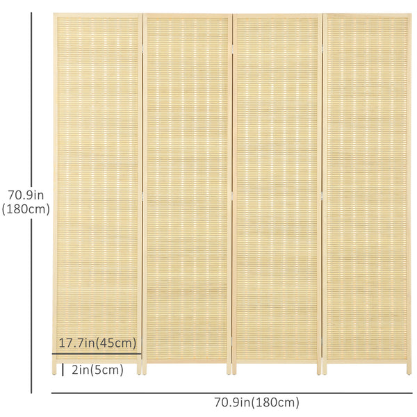 Paravent en bambou tressé avec 4 panneaux pliables, naturel