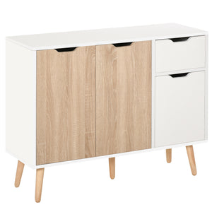 Buffet scandinave avec tiroir, blanc et bois naturel