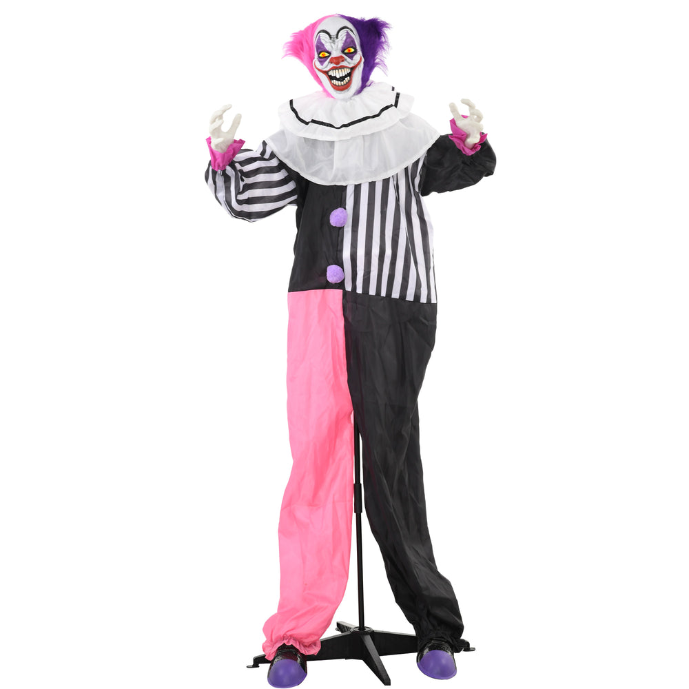 Clown animé d’Halloween de 68 po avec yeux DEL rouges, sons et mouvements – Noir, blanc et rose