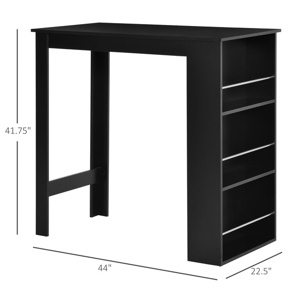 Bar table with 3 storage shelves, black