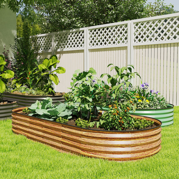 Jardinière d'extérieur surélevée galvanisée avec tuteur en métal, marron