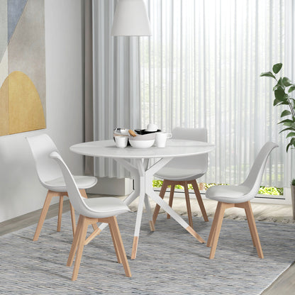 Lot de 4 chaises de salle à manger modernes en bois d'hévéa avec coussin en cuir synthétique, blanc