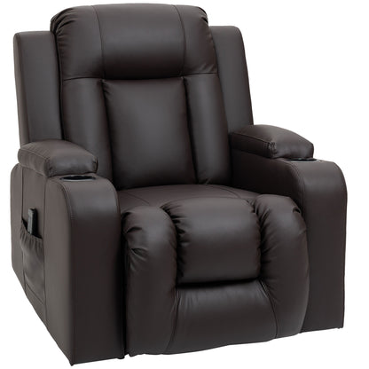 Fauteuil inclinable pivotant à 360° en cuir avec vibrations et porte-gobelets pour salon, marron