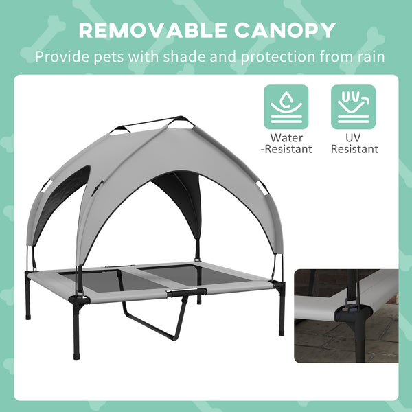 Elevated cooling dog bed with washable breathable mesh canopy