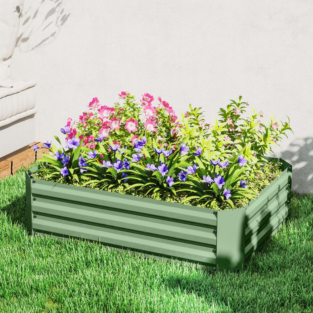 Galvanized metal raised planter, dark green