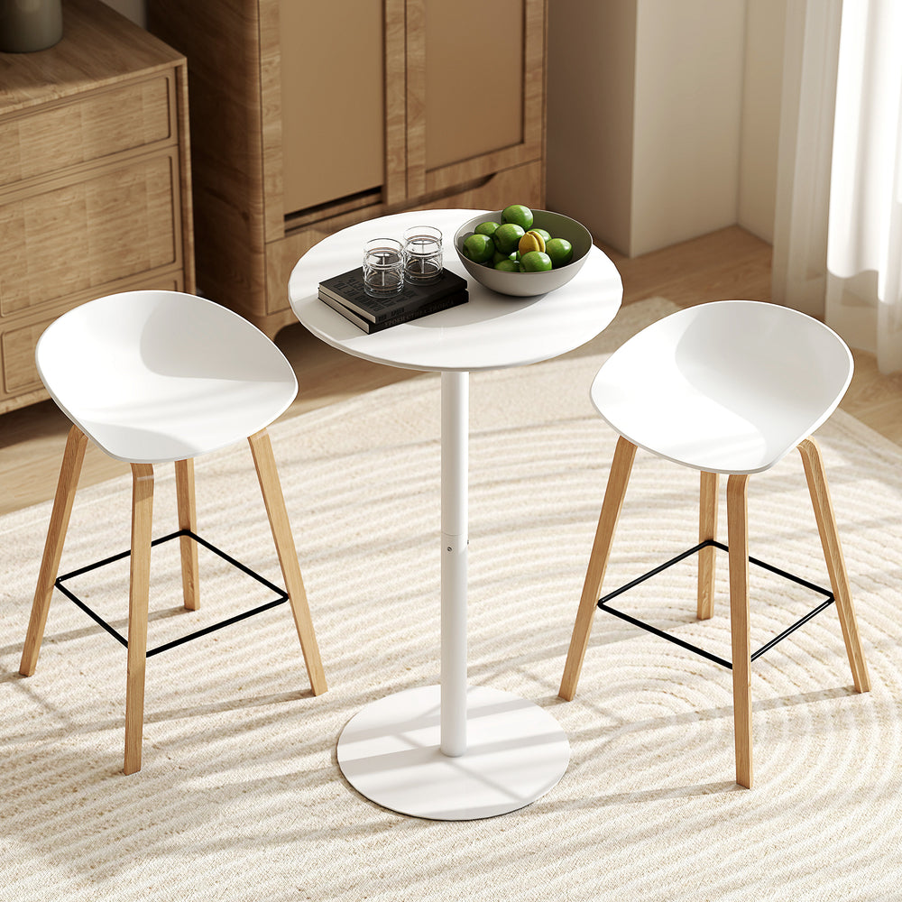 Table de bar ronde moderne avec structure en acier, blanche