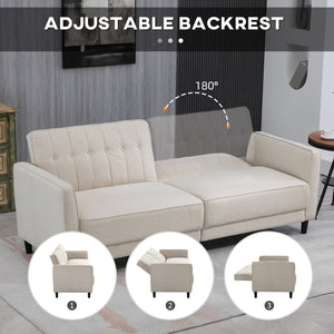 Canapé-lit convertible en tissu capitonné avec dossier réglable, beige