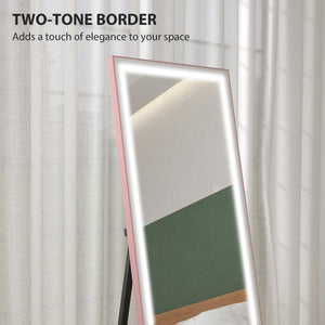 Miroir pleine longueur DEL 64 po avec éclairage réglable et cadre bicolore blanc et rose
