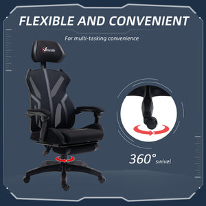 Ergonomic gaming chair with footrest, black