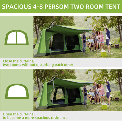Outsunny Tunnel Tent with Porch, Two Rooms, Lamp Hook, Portable Carry Bag, Green