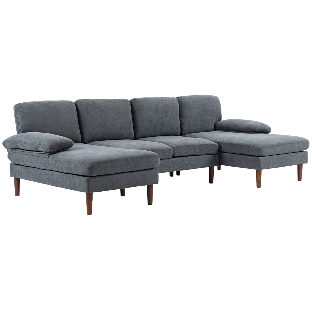 Modern 4 seater sofa with wooden legs, fabric sofa for living room, dark gray