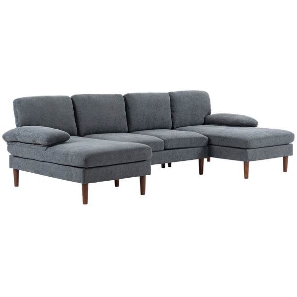 Modern 4 seater sofa with wooden legs, fabric sofa for living room, dark gray