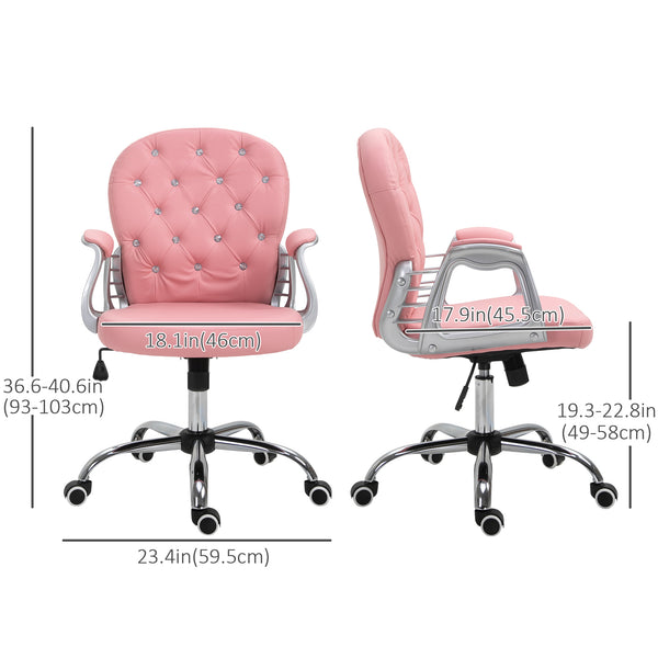 Office chair with adjustable height and padded backrest, pink