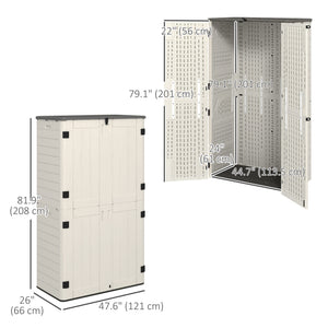 Outdoor storage cabinet with hinged lid and lockable doors