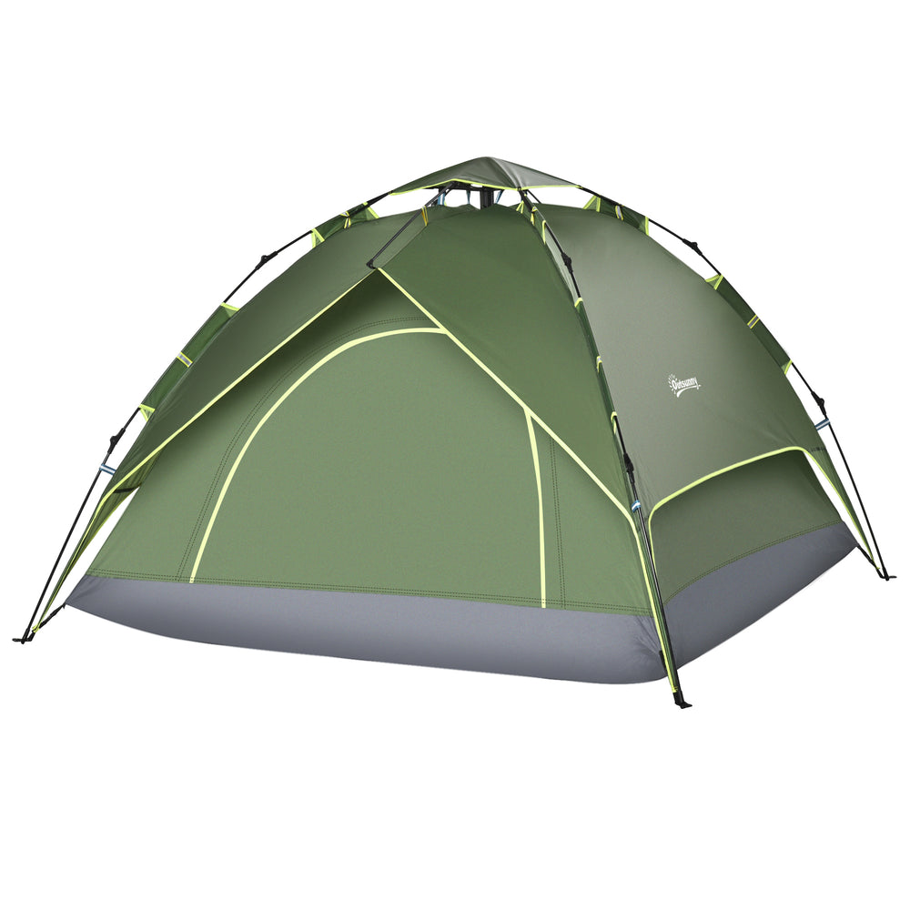 Tente familiale 3 personnes, imperméable 1 000 mm, avec tapis de sol intégré et sac de transport, vert foncé