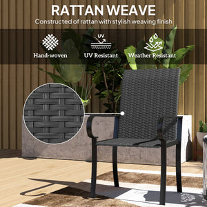 Lot de 2 chaises de salle à manger en rotin synthétique avec cadre en acier, noir