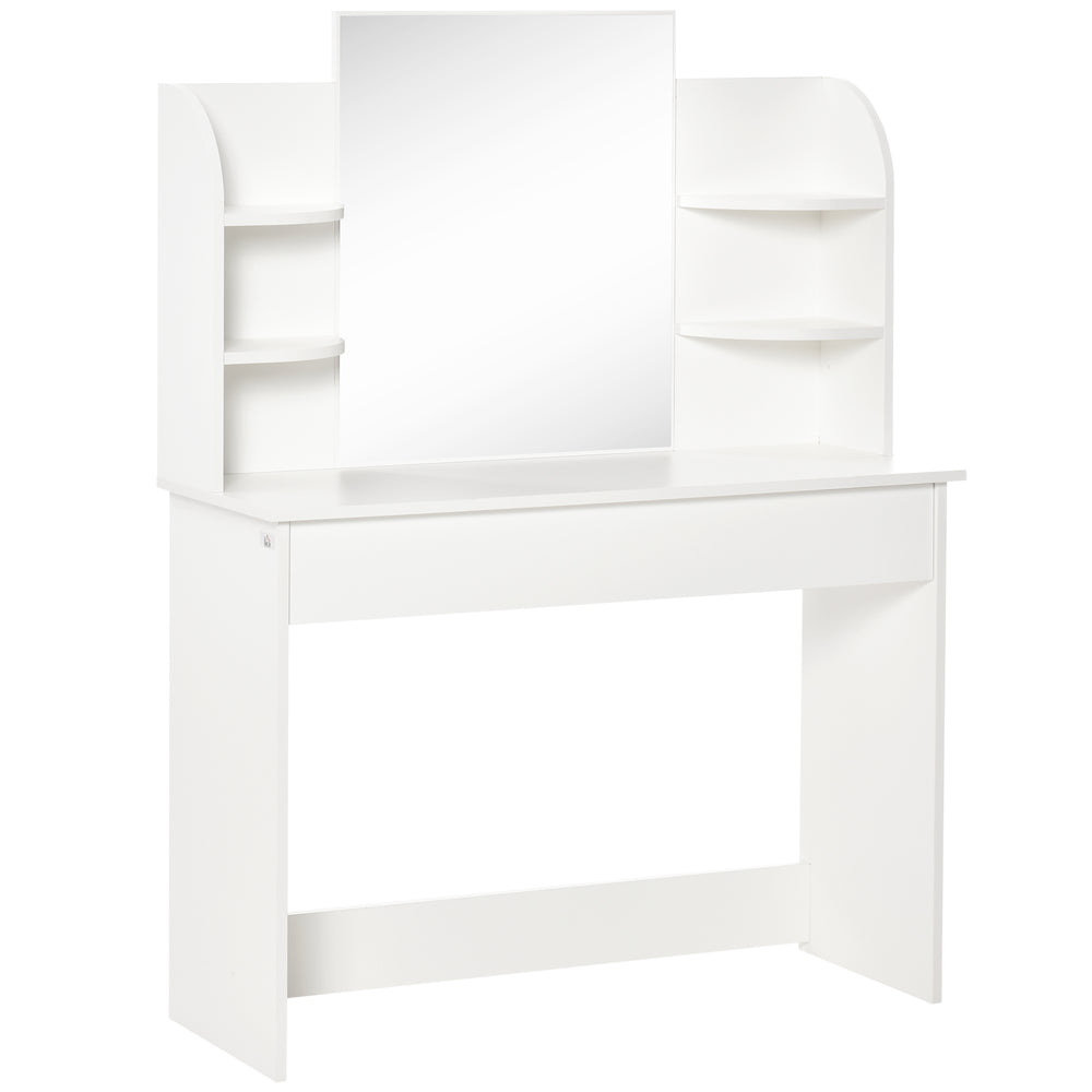 Coiffeuse avec étagères ouvertes et tiroir, blanche