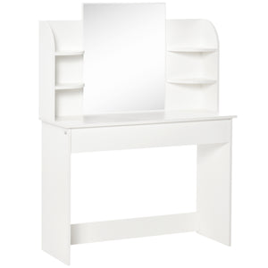 Coiffeuse avec étagères ouvertes et tiroir, blanche