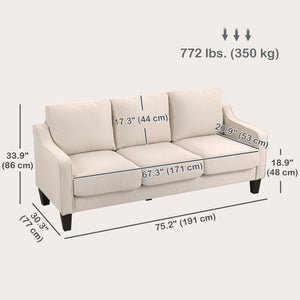 3-seater pocket sprung sofa, linen upholstery, thick padding, beige