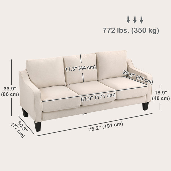 3-seater pocket sprung sofa, linen upholstery, thick padding, beige