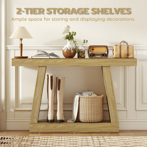 Table console style ferme à 2 niveaux avec rangement, couleur chêne