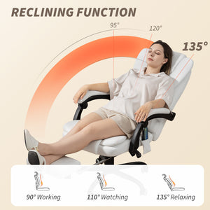 7-point reclining vibrating massage chair with footrest, white
