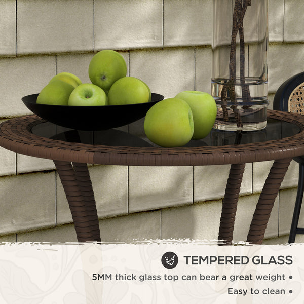 Table de salle à manger d'extérieur en rotin avec étagère de rangement à 2 niveaux, marron