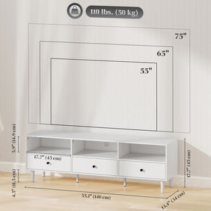 Meuble TV jusqu'à 75 pouces avec 3 étagères de rangement et 3 tiroirs, blanc