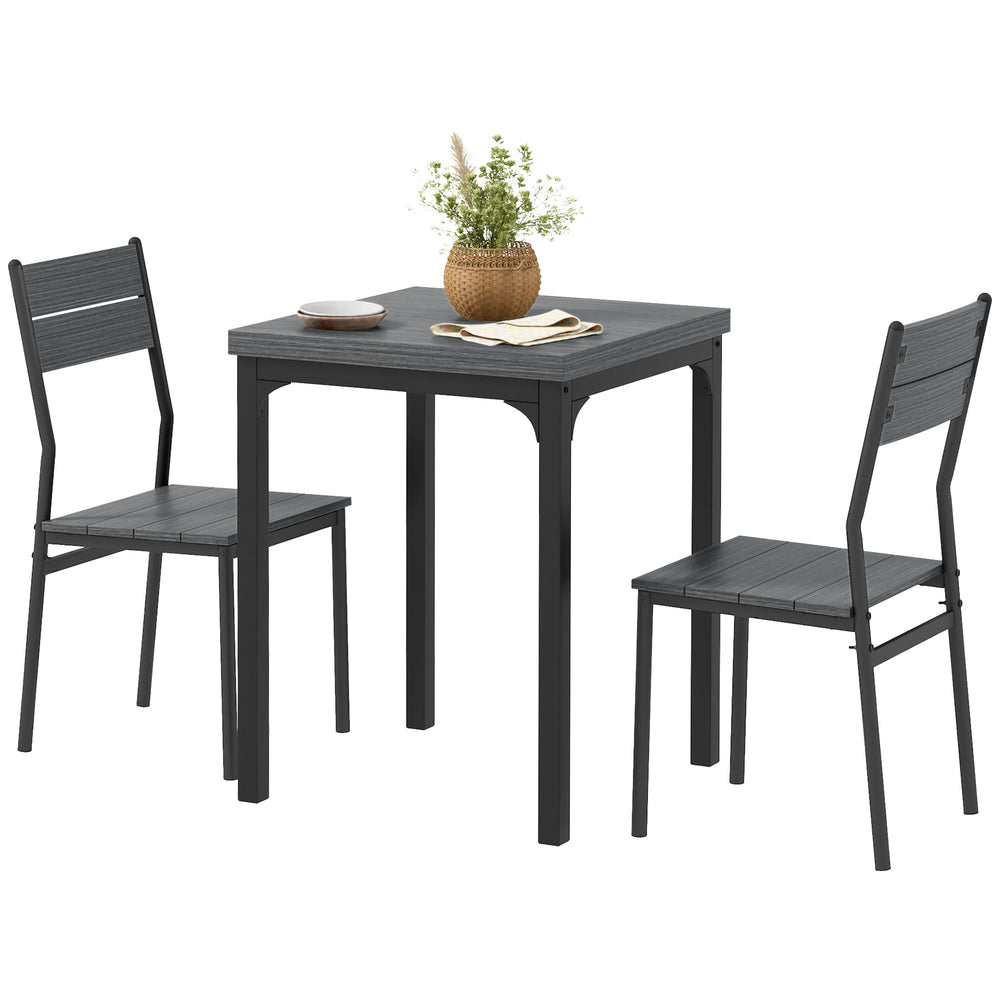 3-piece dining set for 2 with metal legs, grey wood effect