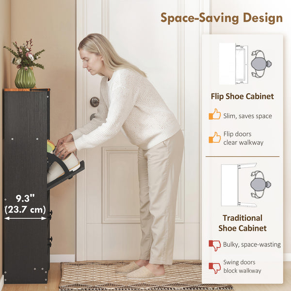 Shoe cabinet with 2 drop-down drawers, black