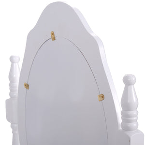 Wooden vanity set with oval mirror and 4 drawers for children, white