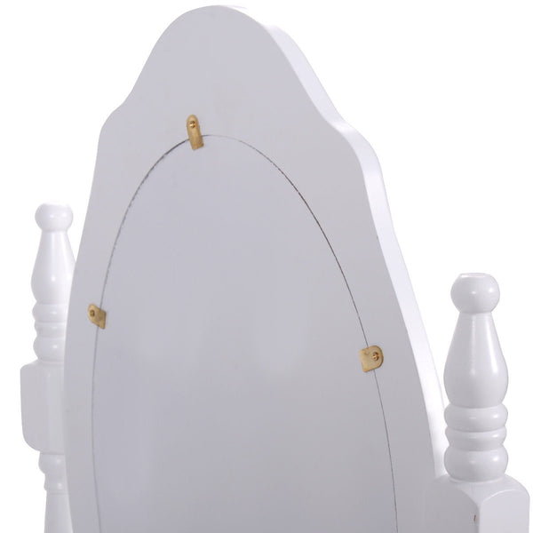 Wooden vanity set with oval mirror and 4 drawers for children, white