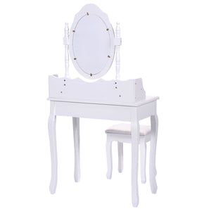 Wooden vanity set with oval mirror and 4 drawers for children, white