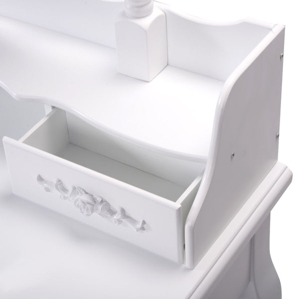 Wooden vanity set with oval mirror and 4 drawers for children, white