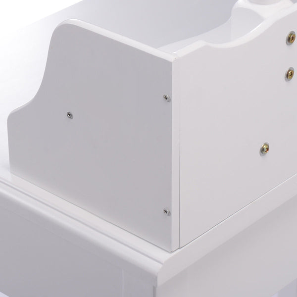 Wooden vanity set with oval mirror and 4 drawers for children, white