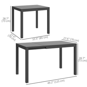 Extendable Patio Dining Table, 33.5"-49.2" Adjustable Outdoor Dining Table for 4-6 Person, with Tempered Glass Top, Metal Frame, for Lawn, Garden, Dark Grey