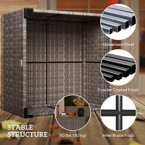 24.4" Patio Wicker Coffee Table, PE Rattan Outdoor Side Table with Tempered Glass Top, Black