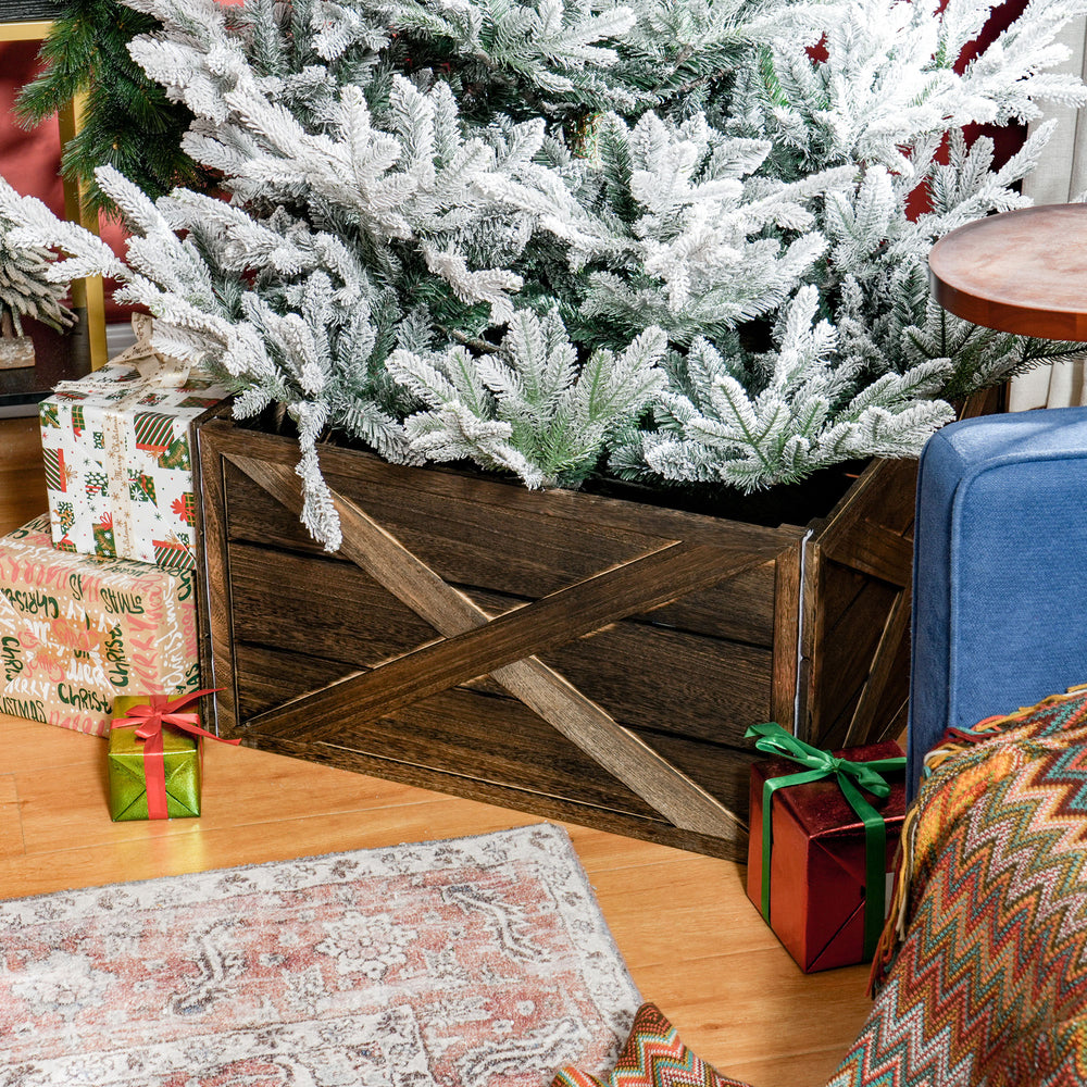Cache-sommier pour sapin de Noël finition en bois vieilli foncé