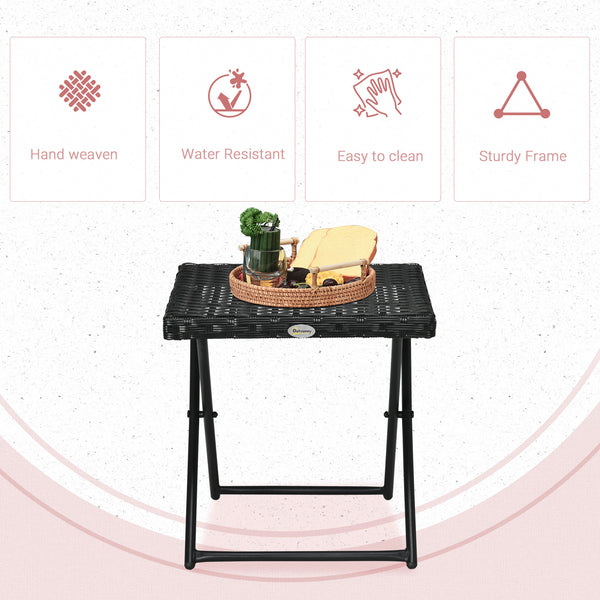 Table basse de jardin pliante en rotin synthétique, noire
