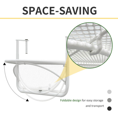 Adjustable metal balcony table, half-round serving table, white