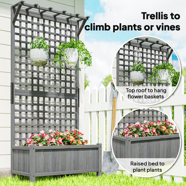 Jardinière en bois avec treillis pour plantes grimpantes, gris foncé