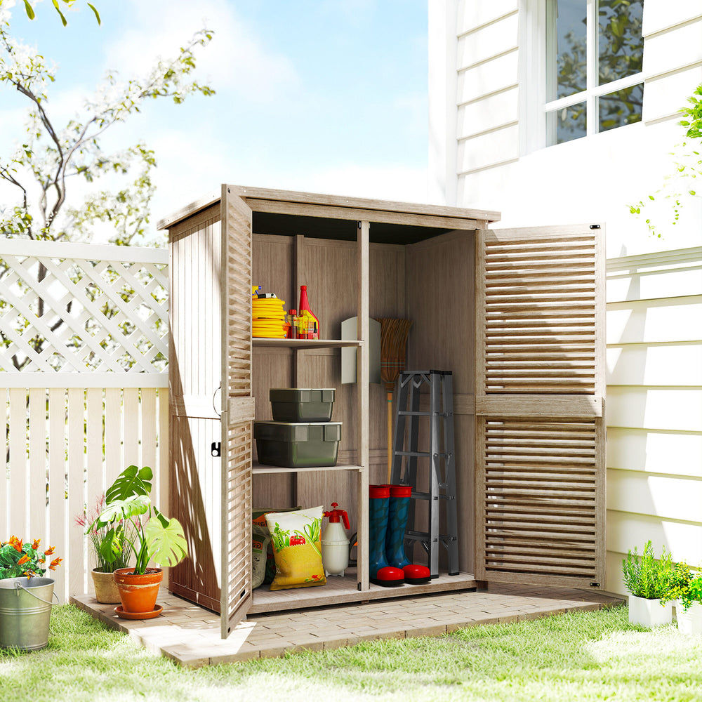 Abri de jardin en bois avec toit en asphalte étanche, étagères, couleur naturelle