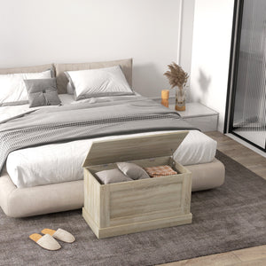 Coffre de rangement avec charnière de sécurité, aspect bois naturel