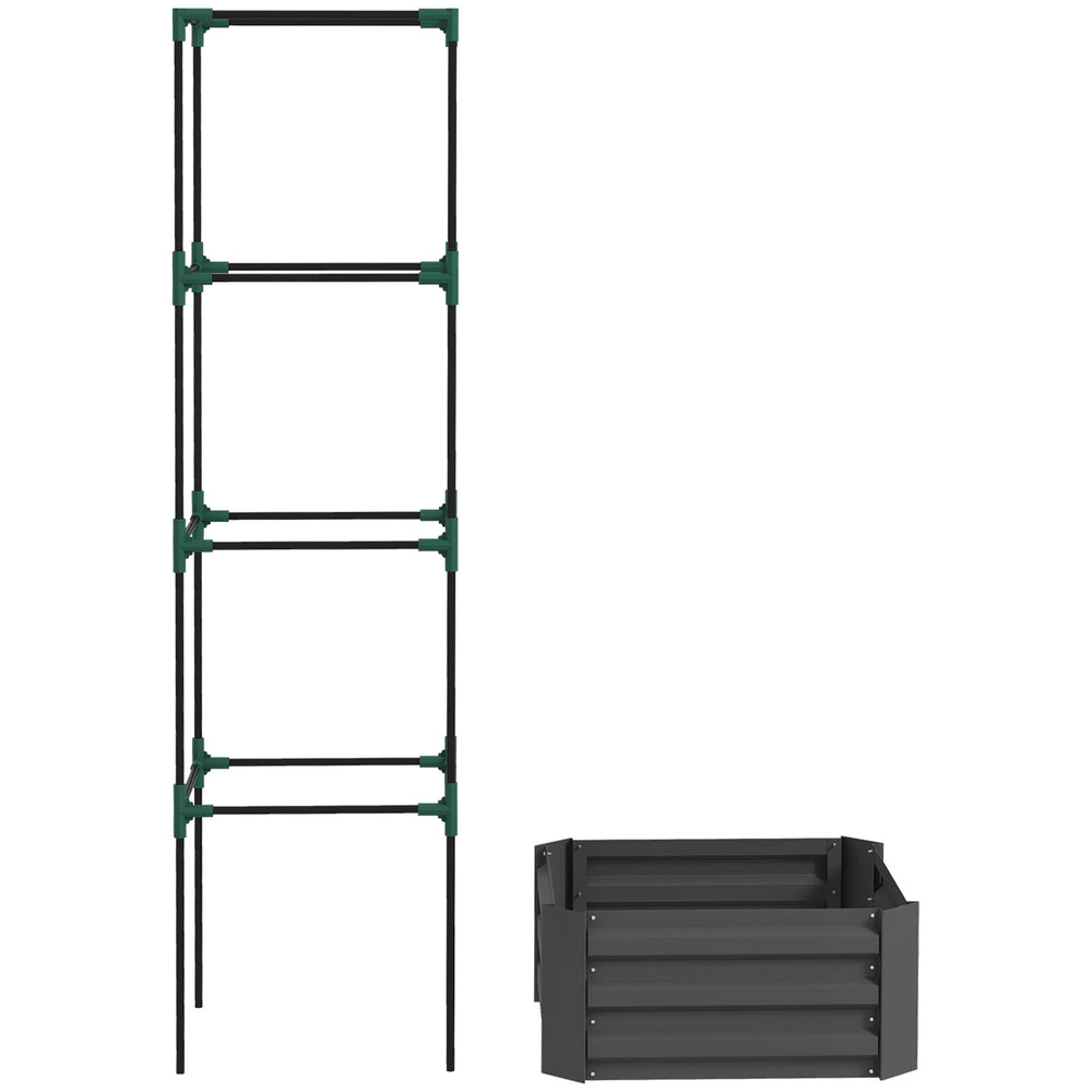 Galvanized planter with 4-tier trellis, grey