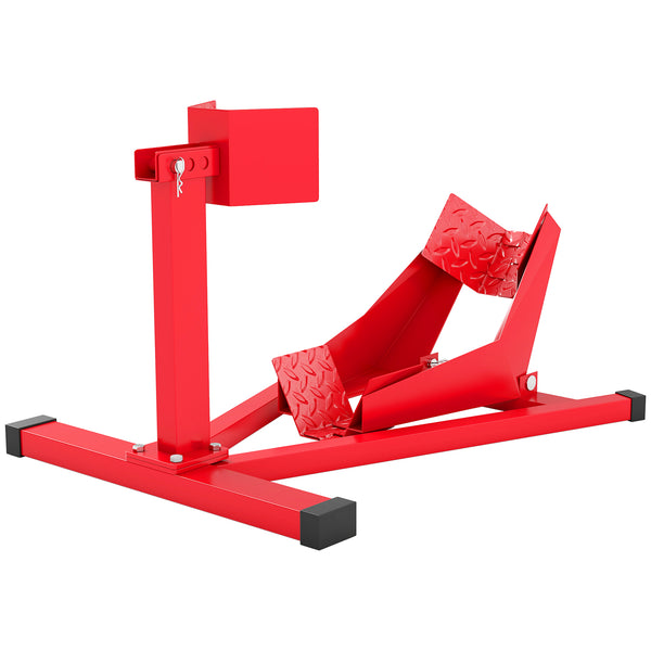 Heavy-duty steel motorcycle wheel chock, 300 kg (660 lb) capacity, for 14-21 inch wheels, red