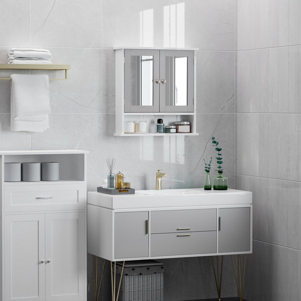 Armoire à pharmacie avec portes doubles, blanc et gris