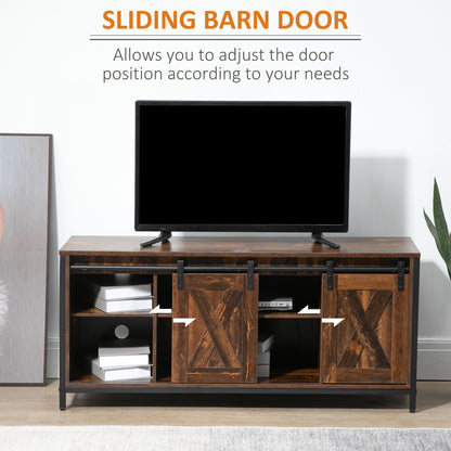 Meuble TV industriel HOMCOM pour téléviseurs jusqu'à 60 pouces, console TV avec rangement et 2 portes coulissantes, meuble de divertissement autonome pour salon et chambre, marron