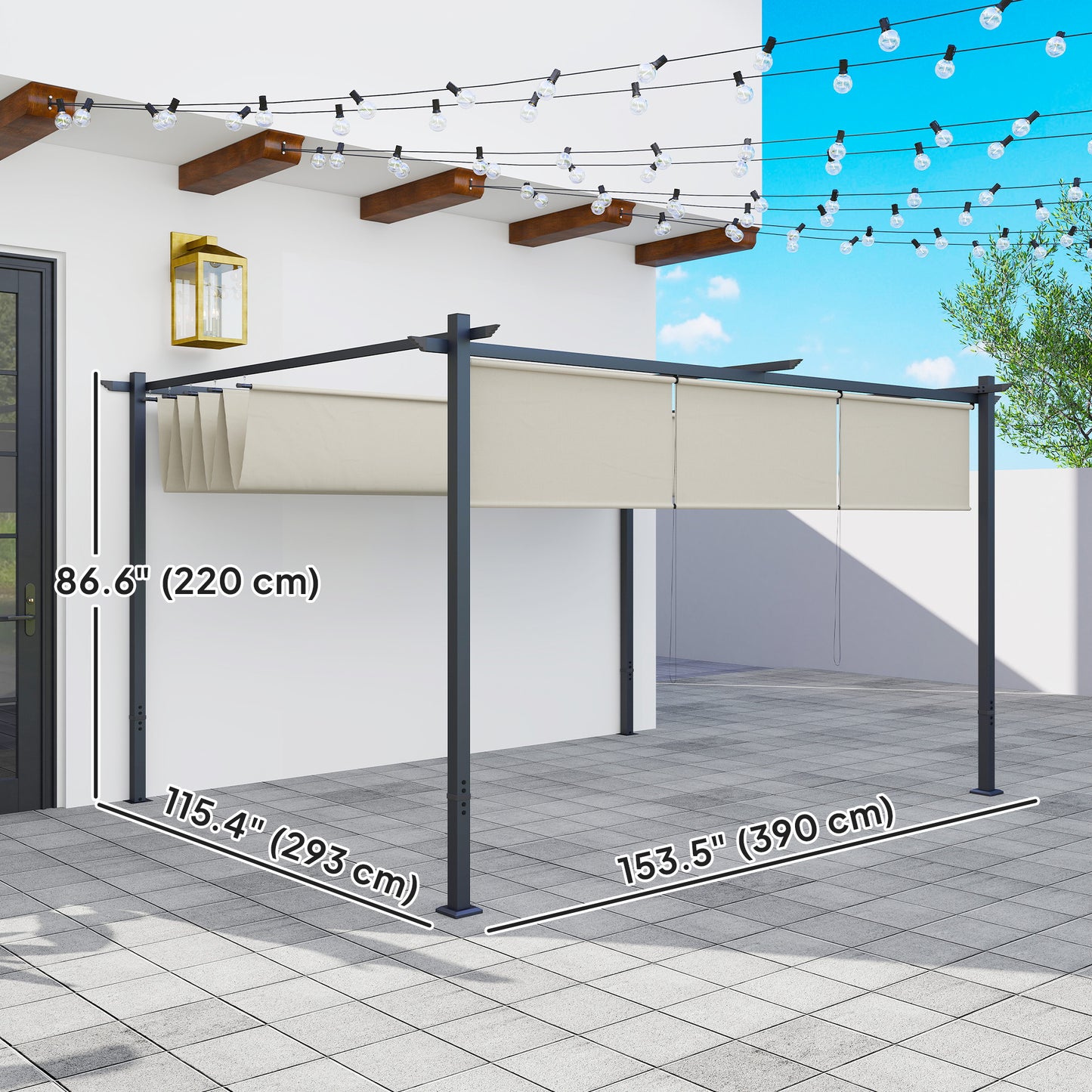 Pergola rétractable 10' x 12' avec store enrouleur, gazebo mural ou autoportant, UPF30+