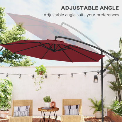 Outsunny 3m Hanging Garden Umbrella, Cantilever, Banana, with Base and Crank, Wine Red